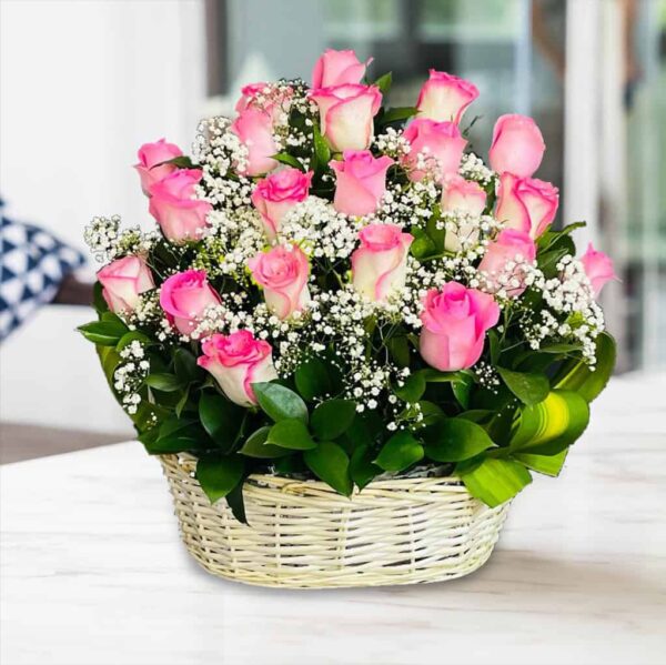 Pink Surprise Pink Surprise Roses 24 in Wooden Basket