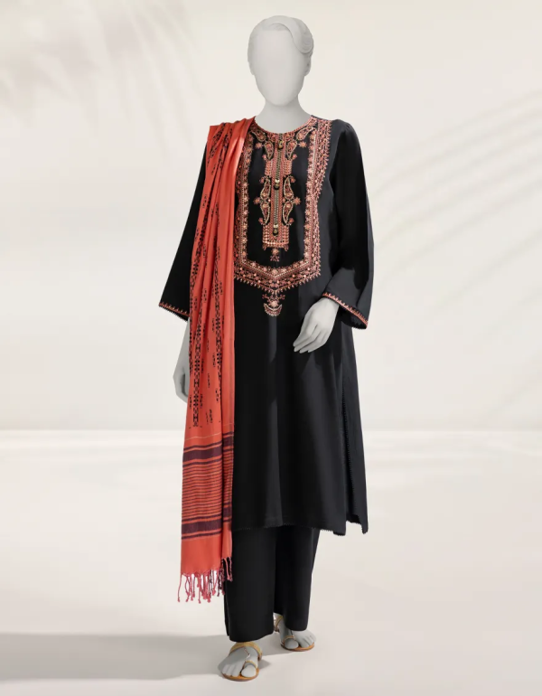 Black Embroidered Linen Unstitched 3pc