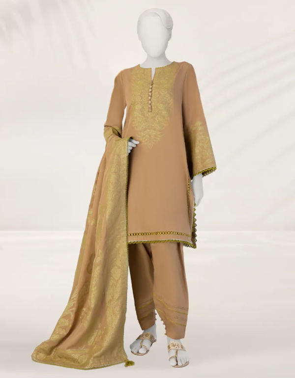 Brown Dyed Jacquard Unstitched 3pc