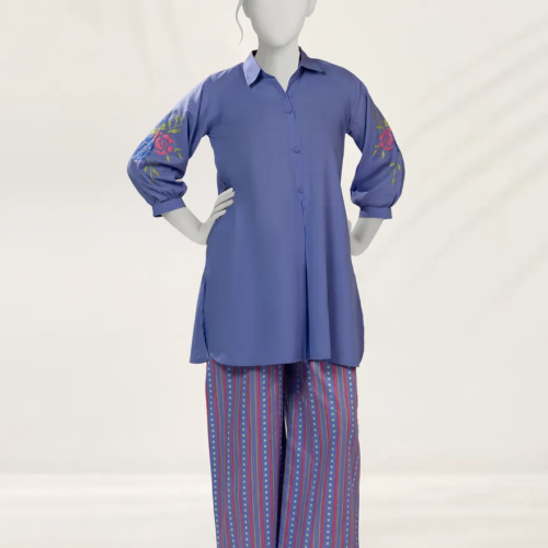 PURPLE EMBROIDERED RAW SILK 2PC STITCHED Purple Embroidered Raw Silk 2pc Stitched