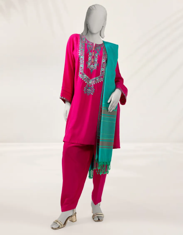 Pink Embroidered Linen Unstitched 3pc 1 Pink Embroidered Linen Unstitched 3pc