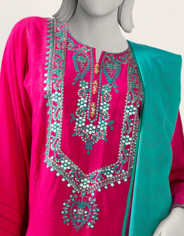Pink Embroidered Linen Unstitched 3pc 2 Pink Embroidered Linen Unstitched 3pc