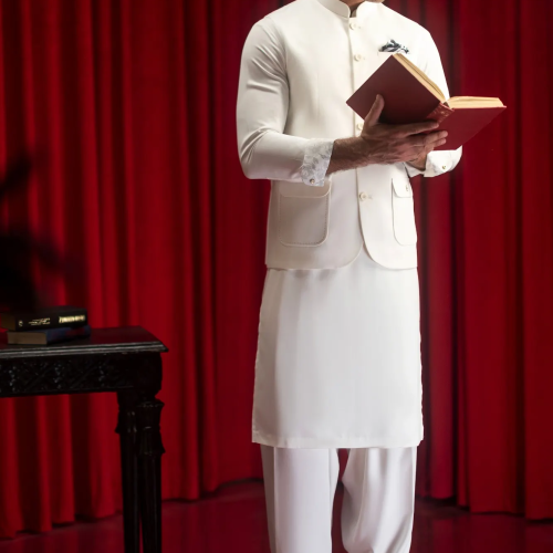 Wolfs Burg - Off White Kameez Shalwar+Waistcoat